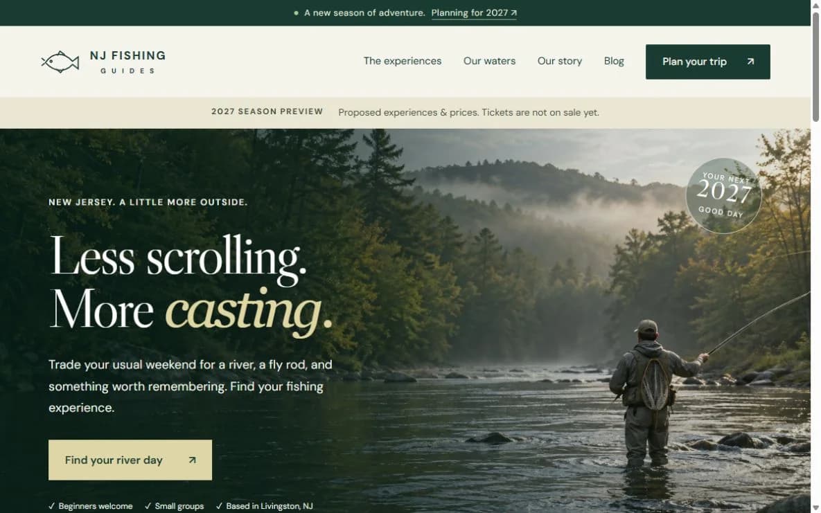 NJ Fishing Guides website screenshot